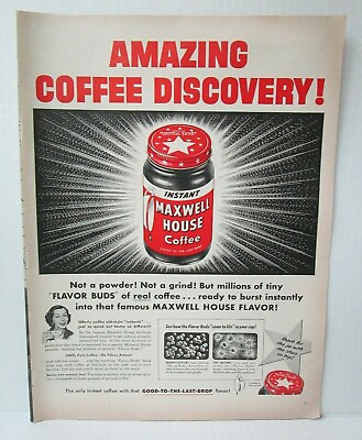 #ad INSTANT MAXWELL HOUSE COFFEE 1950#x27;s 10.5quot; X 14quot; Magazine Ad LM19 $7.00