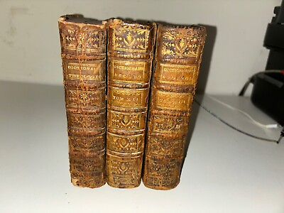#ad Antique Set Three Leather Books French Dictionnaire Apostolique 18th C $295.00
