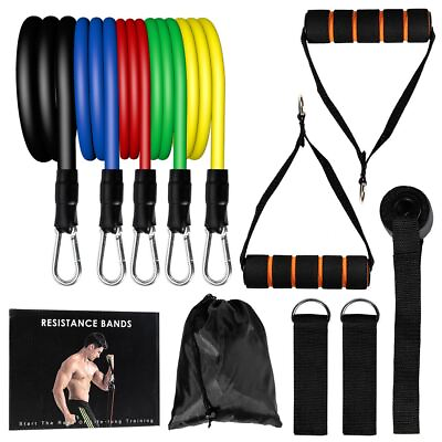 #ad 11 PCS Resistance Band Set Yoga Pilates Abs Exercise Fitness Tube Workout Bands $14.94