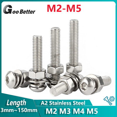 #ad M2 M3 M4 M5 Button Head Socket Cap Screws Hex Allen Bolts Sets Nut amp; Washers A2 $1.37