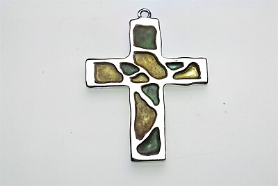 #ad New Multicolored Enameled Cross Pendant in Charming Solid Sterling Silver $44.10