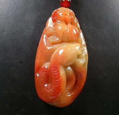 Certified Red Yellow 100% Natural A Jade jadeite pendant Dog Snake 388610 am $240.00
