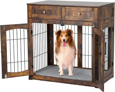 Dog Crates Furniture Wooden Dog House Kennel with 2 Drawer amp; Cushion for M L Dog $187.99