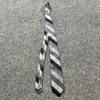 #ad Ryan Seacrest Distinction Tie Silk Black Gray Stripe Striped Necktie 60 X 3 $8.97