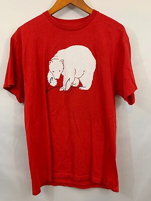 #ad Majestic Mens Bear Red White Crew Neck Regular Short Sleeve T Shirt Size Large $5.99
