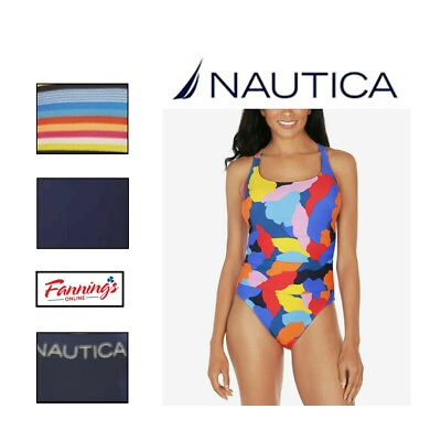 #ad Nautica Cross Back One Piece Swimsuit Multiple Swim Wear C12 $19.52