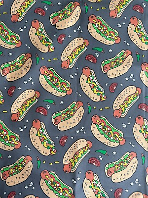 #ad FABRIC HOT DOGS on gray Spoonflower in stock 14x40 inch cut COTTON food $5.25