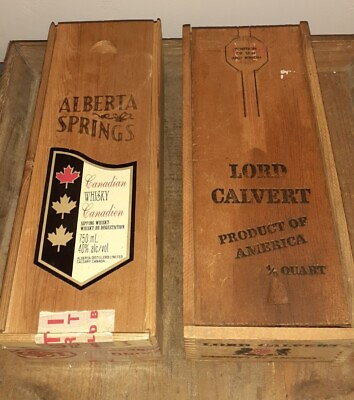 #ad Lord Calvert Alberta Springs Whiskey Wood Bottle Boxes NICE set 2 $24.97