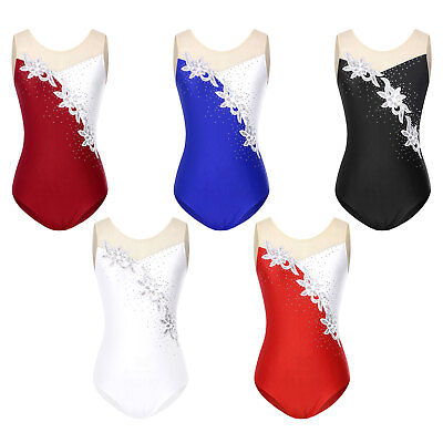 #ad Womens Gymnastics Training Bodysuit Hip Leotard Competition Costume Sparkle Gym $10.79