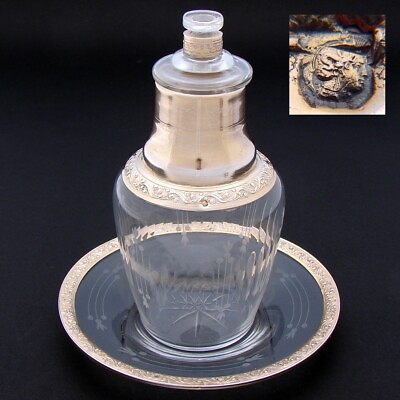 #ad Antique French 18k Vermeil Sterling Silver Bonne Nuit Decanter Set Flask amp; Tray $446.25