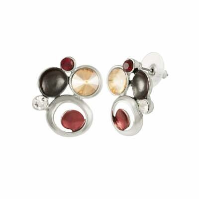 #ad Vivacious Red Multi Enamel Crystal Silver Tone Stud Pierced Earrings GBP 12.00