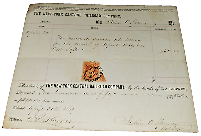#ad APRIL 1869 NEW YORK CENTRAL RAILROAD NYC PAYMASTER RECEIPT SUPT. JULIUS SPENCER $100.00