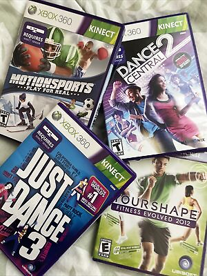 #ad Xbox 360 Kinect Games x4 Lot Your Shape Just Dance 3 Motion Sports D Central 2 $18.00