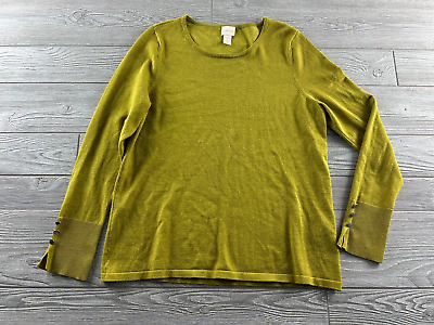 #ad Chico#x27;s Moss Green Soft Cozy Pullover Sweater Size 1 Long Sleeve Button Details $17.99
