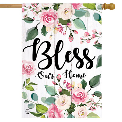 #ad Floral Bless Our Home Double Sided House Flag 28quot; x 40quot; Briarwood Lane $18.99