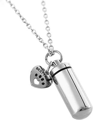 #ad Pet Paw Heart Charm amp; Cylinder Memorial Urn Necklace Stainless Steel Jewelry US $5.99