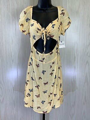 #ad Arizona Cut Out Butterfly Mini Dress Women#x27;s Size M Yellow NEW MSRP $39 $19.99