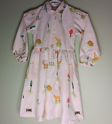 #ad Vintage Chicken Noodle Size 7T Farm Animal Cotton Dress w Leaf Buttons Made USA $31.49