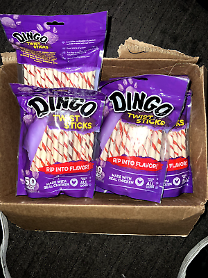 #ad 4x 50 Count Dingo Twist Sticks Rawhide Chews Made With Real Chicken 200 Total $34.00