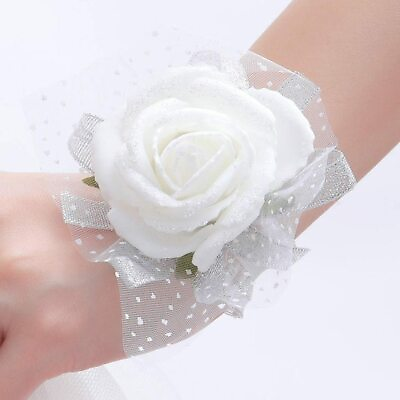 #ad Wedding Bridal 4 Pack Bridesmaid Wrist Flower White Exquisite Floral One Bridal $5.99