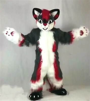 #ad Red Long Fur Husky Fox Dog Furry Mascot Costume Cosplay Dress Outfit Fursuit $431.58
