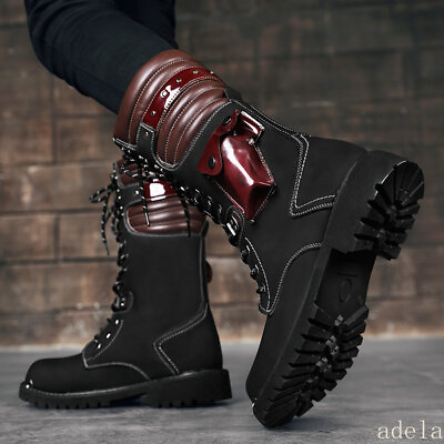 #ad Punk Mens High Top Shoes Motorcycle Bikers Knee High Boots Lace Up Work Casual $69.94