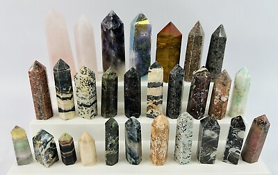 #ad Lot Of 28 Polished amp; Carved Natural Stone Crystal Point Healing Tower Generators $290.34