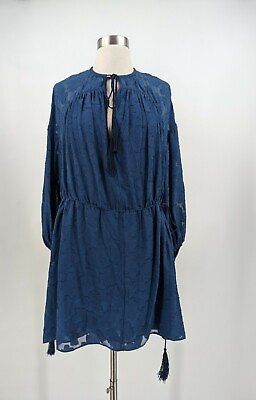 #ad Derek Lam 10 Crosby Size 4 Blue Silk Bishop Sleeve Dress with Tassels $29.99