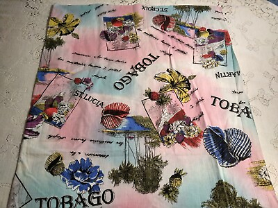 #ad Vintage Cotton Fabric Marcus Bros Tropical Vacation Tobago St Croix French BTHY $4.49