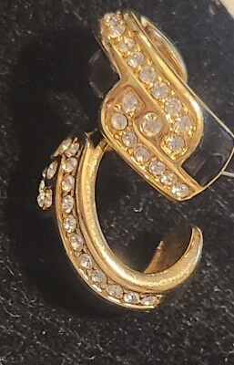 #ad Chunky Swarovski Gold Tone Earrings 1 2 Hoops Vintage 80s Blk Enamel SWAN Marked $22.95