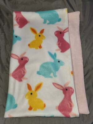#ad Pillowcase Easter Bunnies Colorful on White Fleece::Light Pink Fleece $9.00