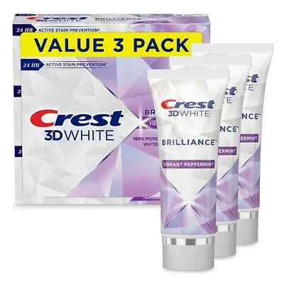 #ad Crest 3D White Brilliance Toothpaste Vibrant Peppermint 3.5 oz 3 Pack $18.79