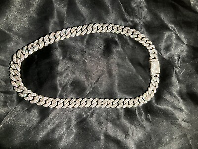 #ad MOISSANITE Real Miami Cuban Link Prong Chain Iced Hip Hop 925 Silver Necklace $500.00