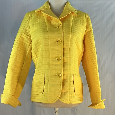 #ad Harve Bernard By Bernard Holtzman Yellow Quilted Button Front Collared Jacket 8 $29.00