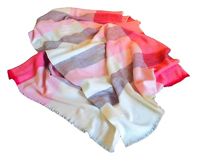 #ad GAP Beautiful White Pink Grey Scarf Wrap – Soft Warm Acrylic – China – 79” x 26” $13.29
