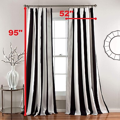 #ad 95 inch Black White Striped Window Curtains Panels Drapes Room Darkening 2pcs $65.62
