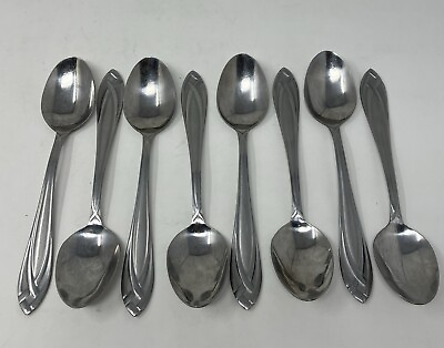 #ad 8 Place Oval Soup Spoons Hampton Silversmiths LACE FROSTED Stainless 7 5 8quot; $24.99