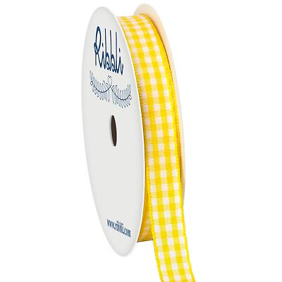 #ad Ribbli Yellow and White Gingham Ribbon100% Polyester Woven Edge3 8 Inch x 10 ... $15.85