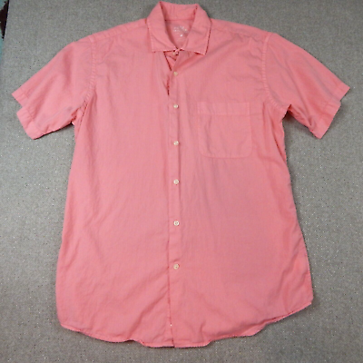 #ad Peter Millar Shirt Mens Medium Slim Fit Coral Pink Sleeve Button Up Cotton Silk $12.94