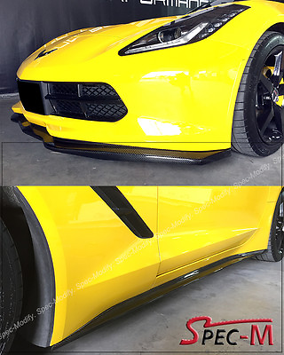 #ad Carbon Fiber Z51 Side Skirt W Stage 2 Front Lower Lip For 14 Up Corvette C7 $599.95
