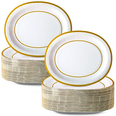 #ad Uiifan 100 Pcs Oval Paper Plates 10quot; x 12quot; Large Heavy Duty Oval Plates Dispo... $34.94