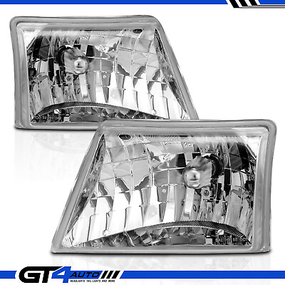 #ad Fit 98 00 Ford Ranger Crystal Chrome Replacement Headlights Head Lamps Pair $76.67