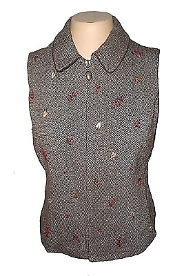 #ad New Vest Talbots Wool blend Tweed Lined Embroidered Zipper front Autumn S $34.00