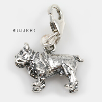 #ad Bulldog Charm 3 Dimensional Solid Sterling Silver $47.63