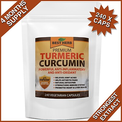 #ad 240 Turmeric 95% Curcumin BioPerine Black Pepper Pills 10000mg Extract Tumeric $22.45