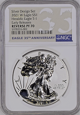 #ad 2021 W Silver Design Set American Silver Eagle Type 1 Rev PF70 Early Releases $315.00