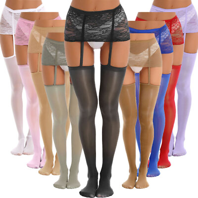 #ad Women#x27;s Oil Thigh High Stockings Sexy Lace Garter Belt Sheer Pantyhose Hosiery $8.92