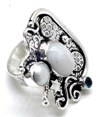 #ad 925 Sterling Silver Moonstone amp; Topaz Gemstone Jewelry Ring US Size 7quot; $19.99