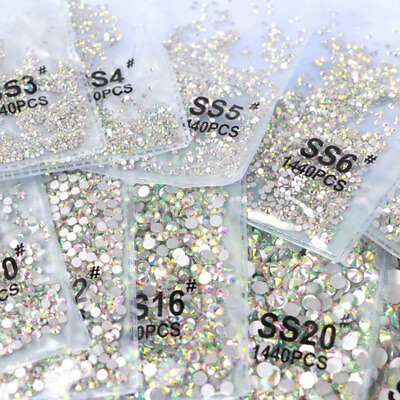 1440pcs Crystal AB Rhinestones FlatBack Glitter Diamond Gems 3D Nail Art Decor $1.98
