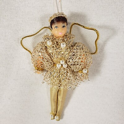 #ad Vtg Handmade Doll Style Glittery Angel Christmas Ornament Gold amp; Silver Color 5quot; $7.99